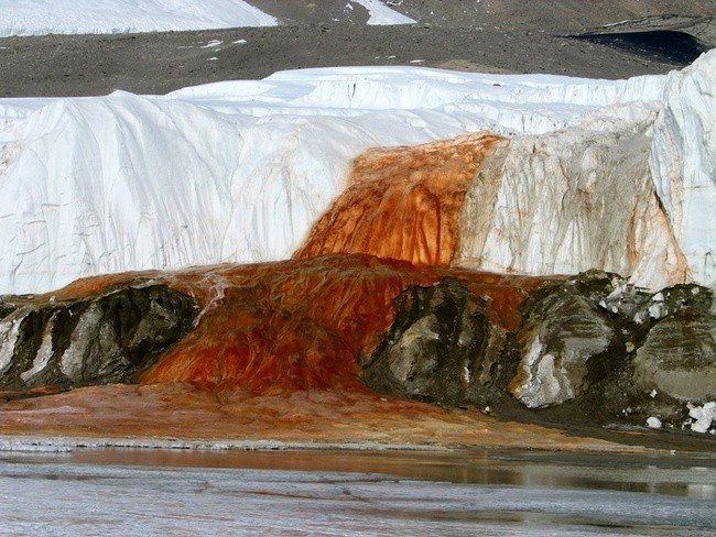 Bloody falls, ice colorized by iron, Russia