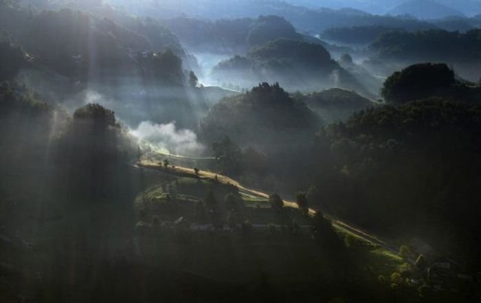 bird's-eye view aerial landscape photography