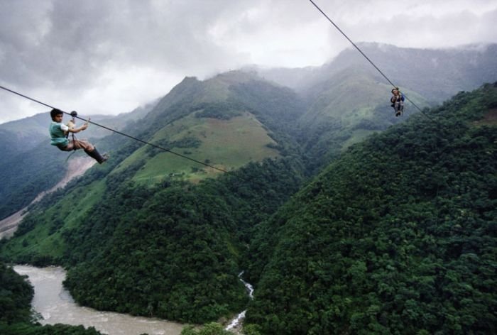 Old pulley system over the abyss, Rio Negro, Colombia