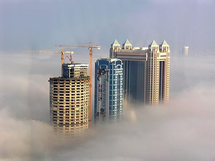 Dubai in the fog, United Arab Emirates