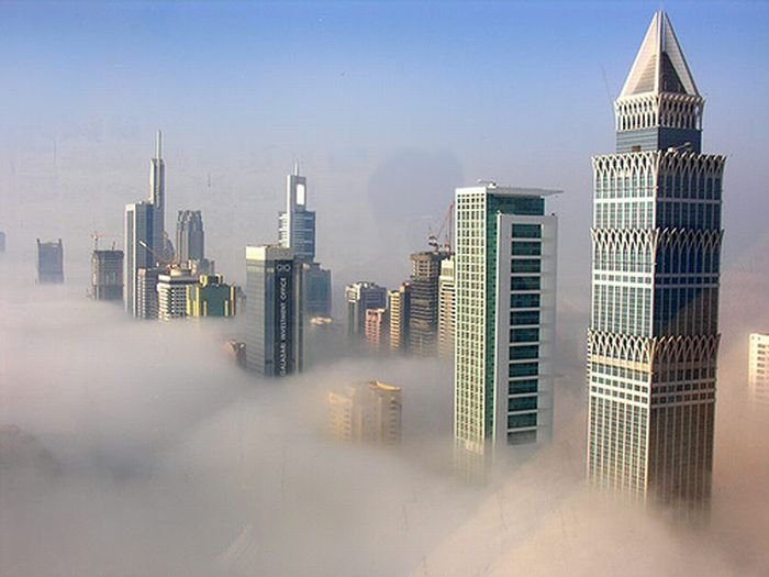 Dubai in the fog, United Arab Emirates